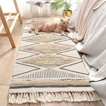 Boho Runner Rug 2&#39;X5&#39; Leevan Tufted Geometric Farmhouse Hallway Rugs With - £44.75 GBP