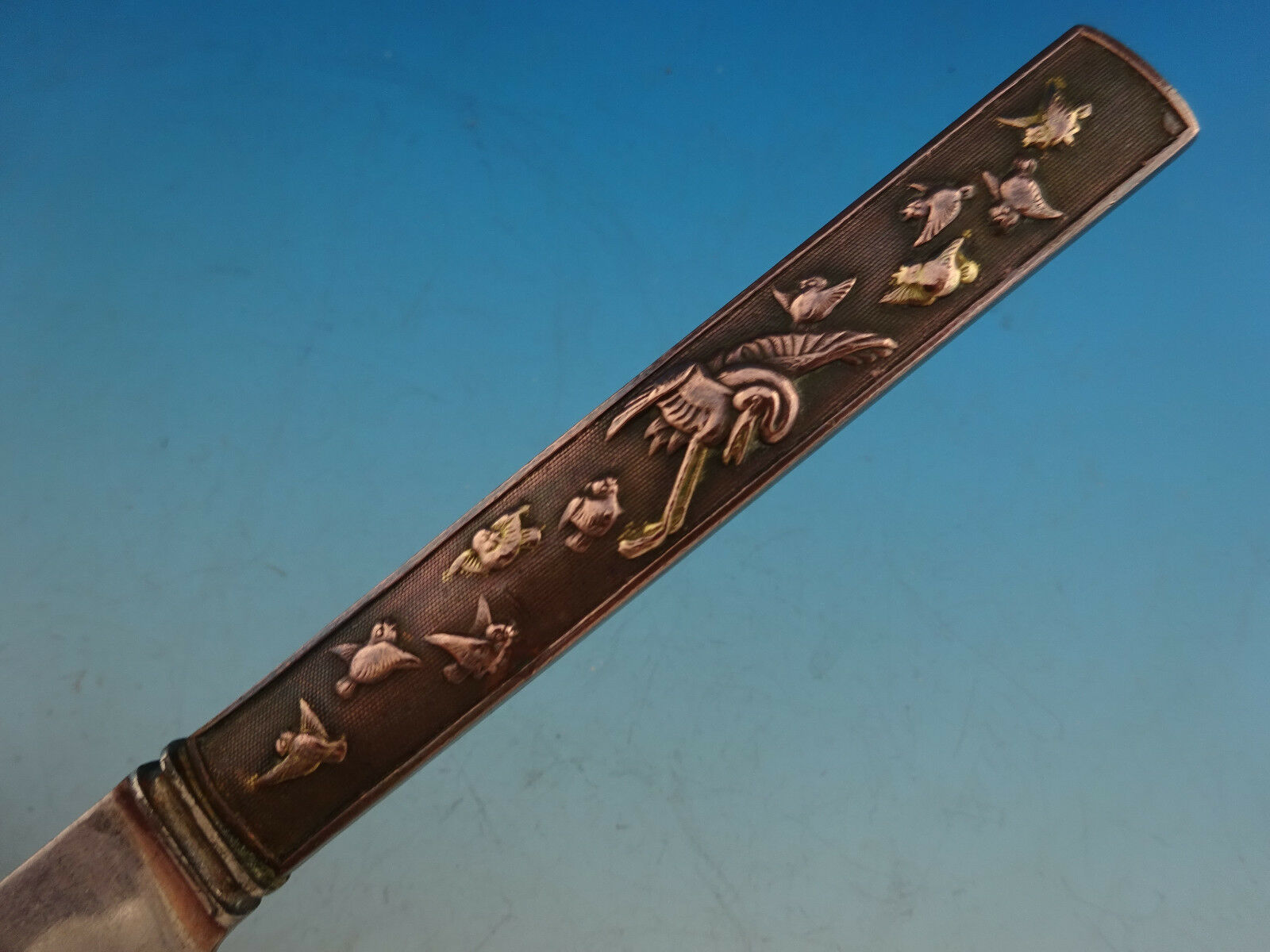 Kozuka by Unknown Bronze Handle Regular Knife with SP Blunt Blade and Birds 9" Item image 3
