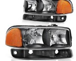 For GMC Sierra Yukon 4pc Headlight Set Clear w Amber Lens Black Housing ... - £38.90 GBP