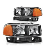 For GMC Sierra Yukon 4pc Headlight Set Clear w Amber Lens Black Housing ... - £38.69 GBP