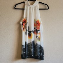 White Sheer Floral Tie Neck Sleeveless Top - L - $19.80