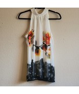 White Sheer Floral Tie Neck Sleeveless Top - L - $27.08 CAD