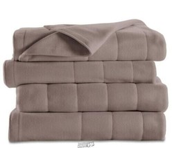 Sunbeam Quilted Fleece Electric Heated Heat Blanket Sunbeam King Mushroo... - $85.49