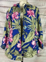 Chicos 1 Tahiti Tropis Linen Jacket Women M Button Front Side Pocket Lon... - £17.94 GBP