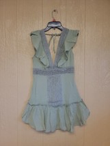 Deep V Ruffle Mini Dress Open Back Olive Green sz Small Knit NWOT Flutte... - $24.02