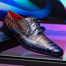 Luciano Two Tone Wingtip Dress Derby's Shoes Caiman Leather Navy / Brown image 10