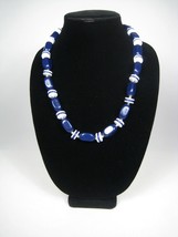 Necklace 26 in Jewelry Blue White Plastic Bead VTG Strand Estate Beaded - £15.65 GBP