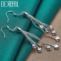 DOTEFFIL 925 Silver Five Heart Chain Long Drop Earrings For Women Wedding Engage - £10.50 GBP
