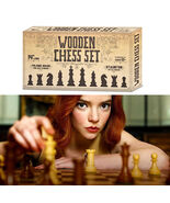 Chess Natural Wooden Folding Board Game Box Set Vintage Checkers Queens ... - $54.41