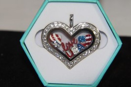 Origami Owl Living Locket Set (New) I Love The Usa - Silver Heart W/ Crystals - £56.98 GBP
