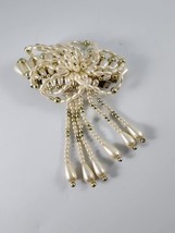 Hair Clip Barrette Faux Pearl Bow Gold Beads Dangle Large 1990s Vintage - £11.76 GBP