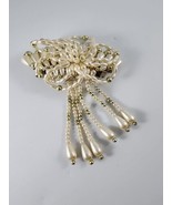 Hair Clip Barrette Faux Pearl Bow Gold Beads Dangle Large 1990s Vintage - $14.84