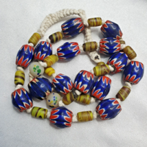 Vintage Venetian Style Blue Chevron beads Necklace #CH-2 - £62.03 GBP