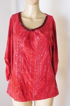 Sami &amp; Jo Women&#39;s Top Size PM Red Sequined Casual - Polyester/Spandex - Soft! - £9.54 GBP