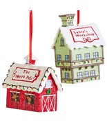 Set/2 Raz Santas Workshop North Pole Reindeer Barn Ornament Christmas Decor - £23.96 GBP