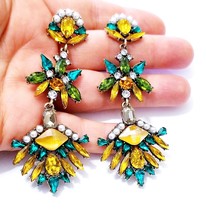 Rhinestone Drop Earrings, Yellow Chandelier Earrings, Dangle Austrian Crystal Je - £30.22 GBP