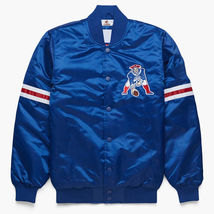 NFL New England Patriots Blue Satin Bomber Letterman Varsity Baseball Jacket - $143.80