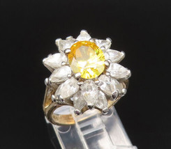 925 Silver - Vintage Citrine &amp; Cubic Zirconia Flower Ring Sz 7.5 - RG25496 - £37.19 GBP