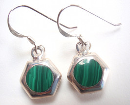 Reversible Mother of Pearl and Simulated Malachite 925 Sterling Silver Earrings - $19.79