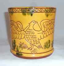 1992 Breininger Glazed Sgraffito Decorated Yellow Quart Mug Patriotic Eagle - $177.00