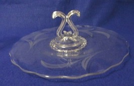Vintage Tiffin Glass Sandwich Tidbit Cookie Cheese Tray Crystal Etched Leafs - £7.58 GBP