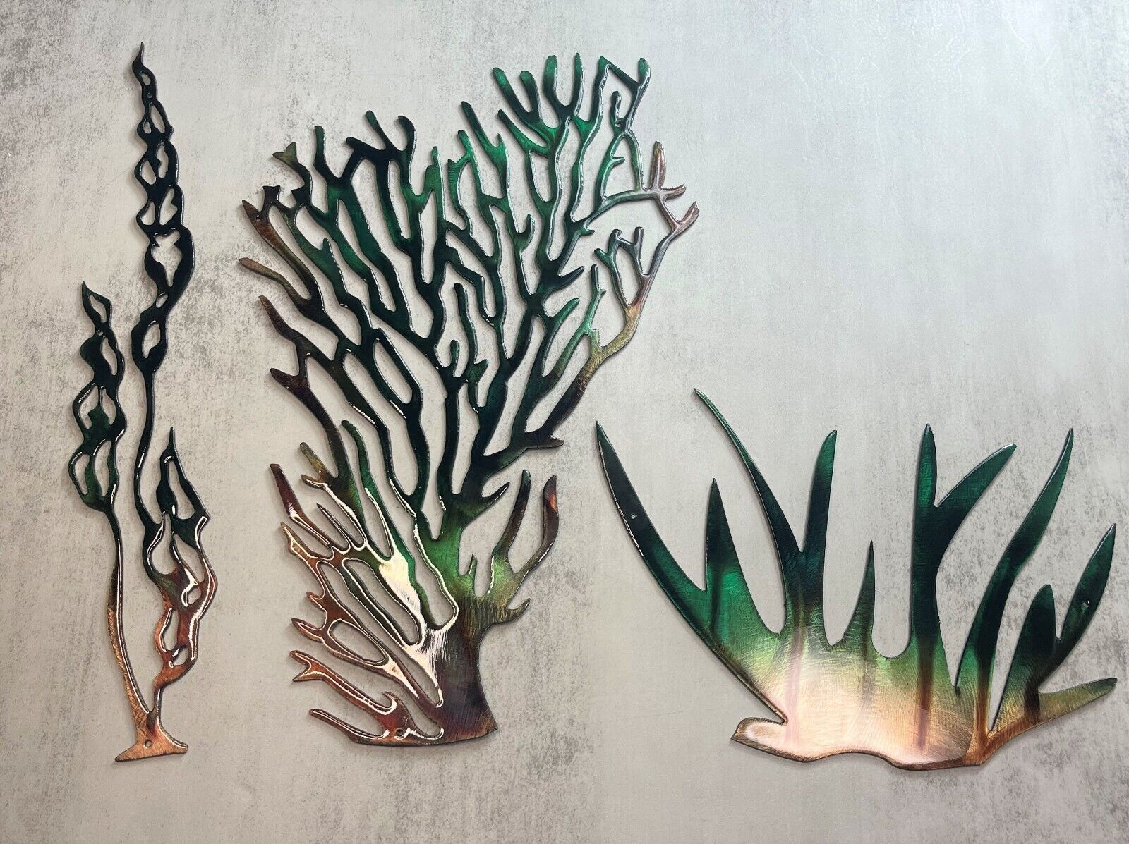 Sea Coral/Plant Collection of 3 Metal Wall Art Dรฉcor Copper and Bronzed Green Item image 2