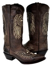 Womens Brown Cowboy Boots Inlay Cross Wings Sequins Country Western Wear... - £76.71 GBP