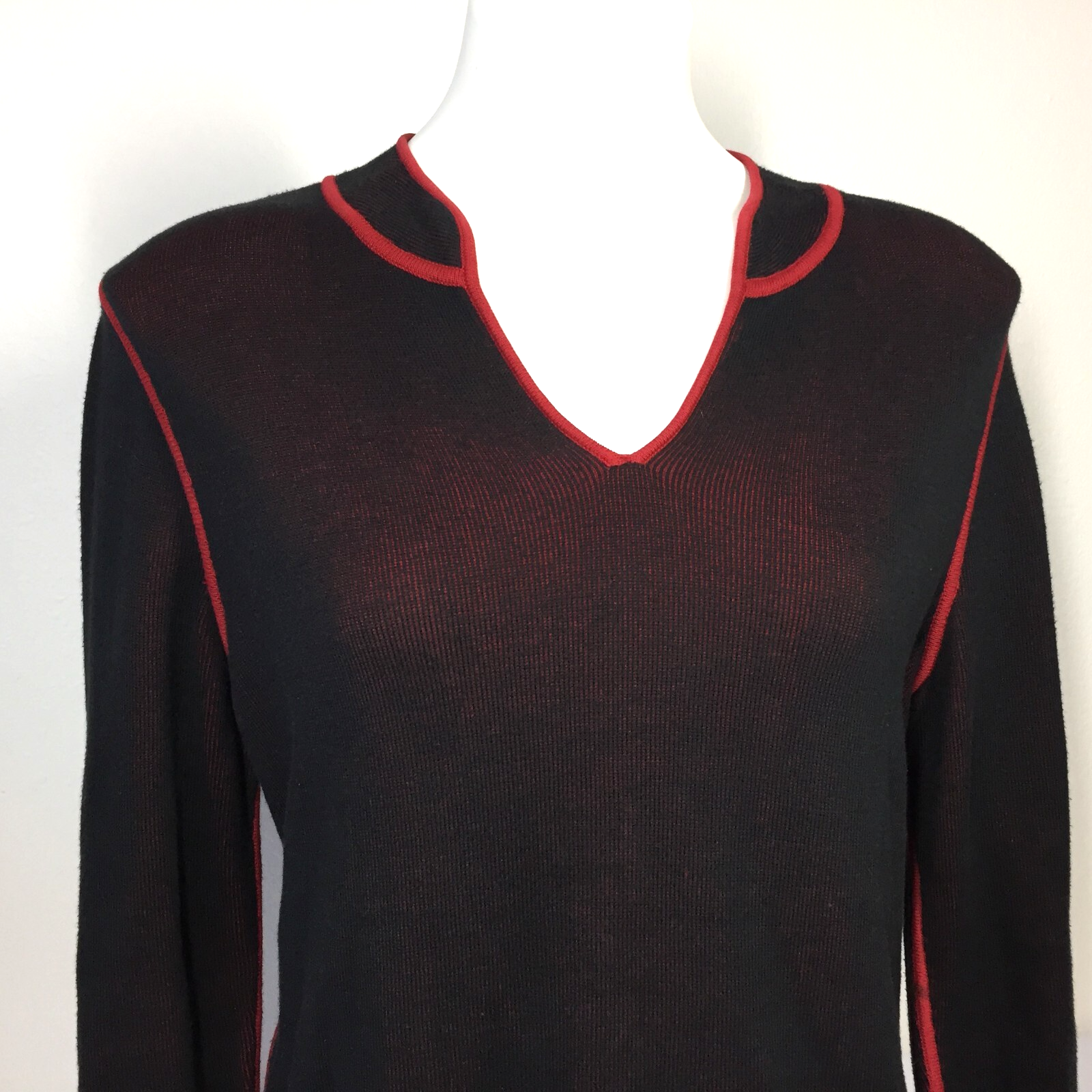 Peruvian Connection Large Sweater Pima Cotton Black &amp; Red - $44.00