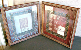 Set 2 Framed Faith Live Laugh Love Ornate Stack Wall Hanging Art 12.2 x12.5 in - £18.94 GBP