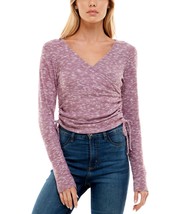 Ultra Flirt Juniors Side-Ruched Surplice Top,Berry,Large - $23.76