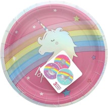 Magical Rainbow Iridescent Dessert Plates Birthday Party Supplies 8 Per ... - $72.58 MXN