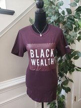 Swarthy Mystic Women&#39;s Burgundy 100% Cotton Crew Neck Black Wealth T Shirt Top - £23.54 GBP