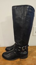 Madden Girl Steve Corporal Black Knee High Faux Leather Moto Boots 7.5 - $29.02