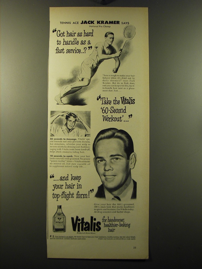 1949 Vitalis Hair tonic Ad - Tennis Ace Jack Kramer Says - £14.78 GBP