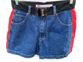 VTG 80&#39;s -90s Denim Union Bay Short Shorts 100% Cotton Red Sides Sz 13 W... - $34.75