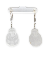 14k White Gold Chinese Export Carved Rock Crystal Quartz Drop Earrings (... - $6,407.68 MXN
