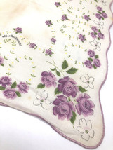 Vtg Handkerchief Hankie Scallop Edge White Purple Floral RN 14193 Cotton... - £14.54 GBP