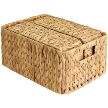 Water Hyacinth Storage Baskets, Square Wicker Baskets With Built-In Handles, Han - £48.75 GBP