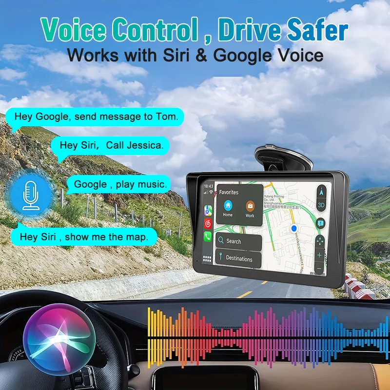 Wireless Carplay &amp; For Android Auto With Car Recorder 7&#39;&#39; Portable Touch Screen - £53.95 GBP+