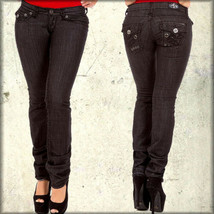 Laguna Beach Newport Iron Cross Fleur Button Women Stretch Straight Jeans Black - £38.55 GBP