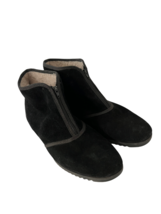 OUTDOORABLES Womens Shoes Suede Front Zip Black Ankle Boots Round Toe Si... - $18.23