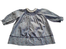 Polly Flinders Smocked Dress Girls size T3 Blue Flowers Holiday Pictures Vintage - $14.84