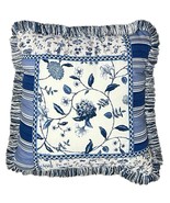 Waverly Williamsburg Nassau Blue Fringed Floral 16 x 16 Square Pillow Ac... - $33.25