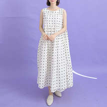 Polka Dot Color Stitching Sleeveless Long Dress - £93.32 GBP