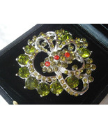 BIG FLOWER BROOCH with Swarovski crystals green and red Original Liberty... - £34.57 GBP