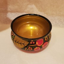 Khokhloma Painted Dish, Russian Lacquer, Gold Painted Bowl Colorful Trinket Tray image 3