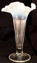 Antique Model Flint Northwood Glass White Opalescent LORNA Ruffled Rim Vase - £20.82 GBP