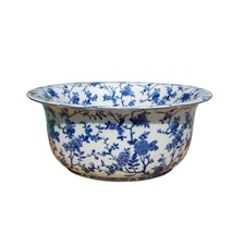 Oriental Blue and White Porcelain Floral Motif Lipped Bowl 16&quot; Diameter - £258.13 GBP