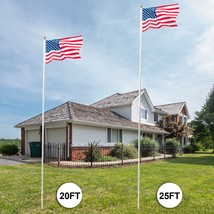 20/25ft Flag Pole Aluminum Flagpole Kit 3&#39; x 5&#39; American Flag Can Fly 2 Flags US - £46.71 GBP+