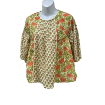 Rachel Zoe Womens Blouse Multicolor Green Floral 3/4 Sleeve Oversize Boho XS - £13.21 GBP